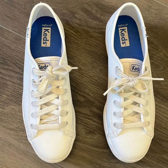 Keds Triple Kick White Leather Sneakers -8 - Picture 2 of 6